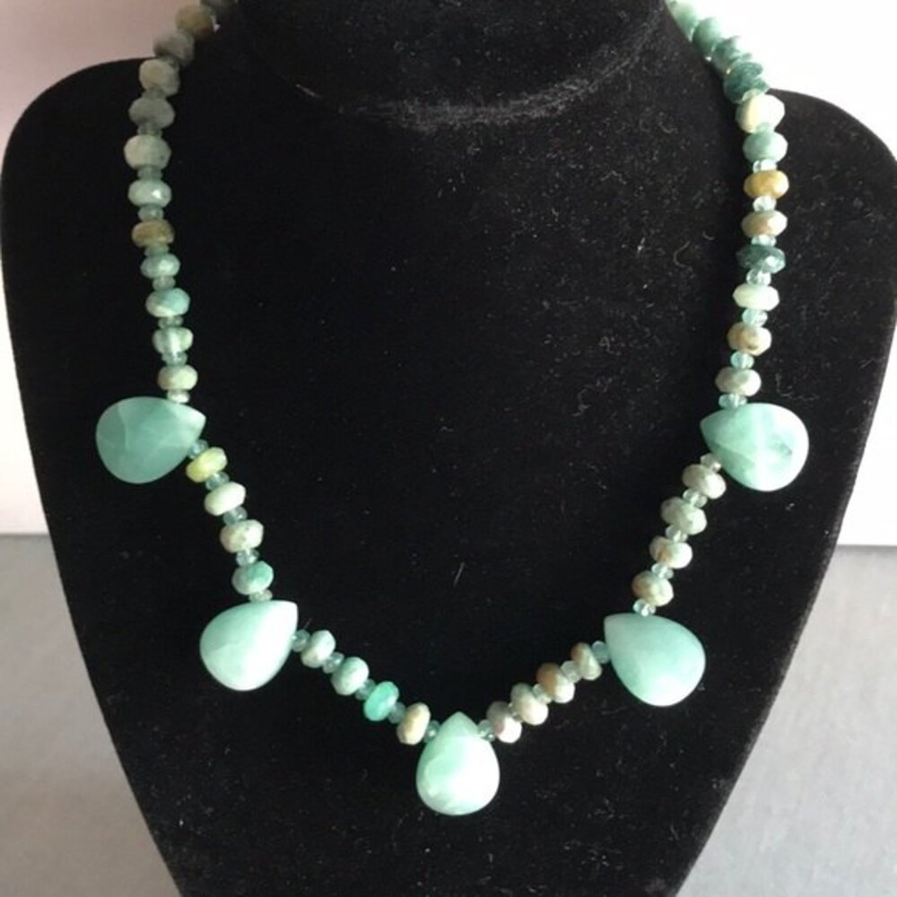Vintage Handmade Opal Apatite Statement Necklace Sterling Clasp 16 Inch